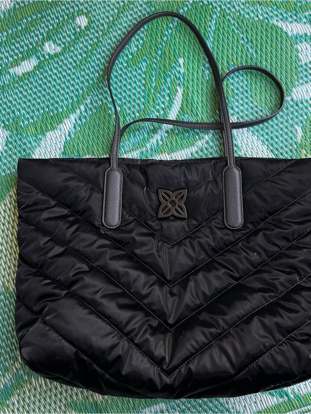 ANTONIO MELANI Black Quilted Tote with Floral Medallion